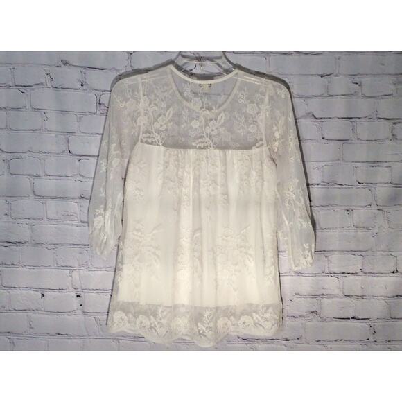 Lily Star Women’s Top Cream Cottage Core Romantic Lace Overlay Lined Soft Sz XS - Picture 6 of 6